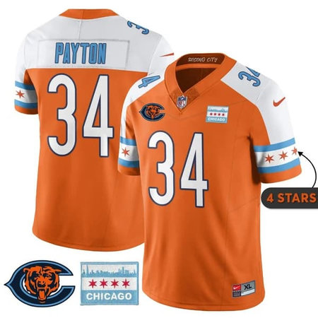 Men's Chicago Bears #34 Walter Payton Orange Alternate City Edition With Chicago Flag Vapor F.U.S.E. Untouchable Limited Jersey