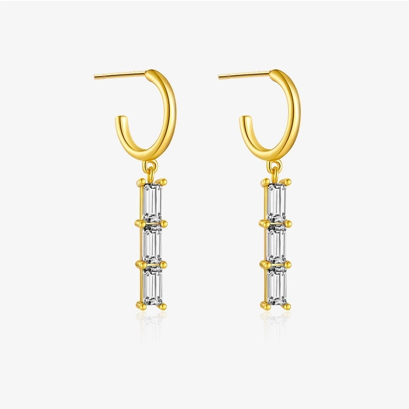 1 Pair 18K Gold Plated White Gold Plated 925 Sterling Silver Geometric Drop Earrings