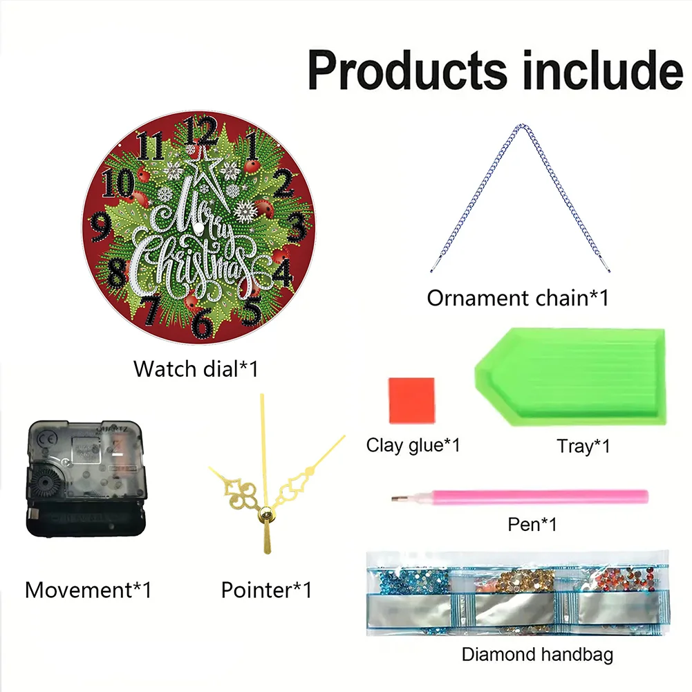 2D Flat DIY Xmas Diamond Painting Ornament with Clock Function Creative Craft