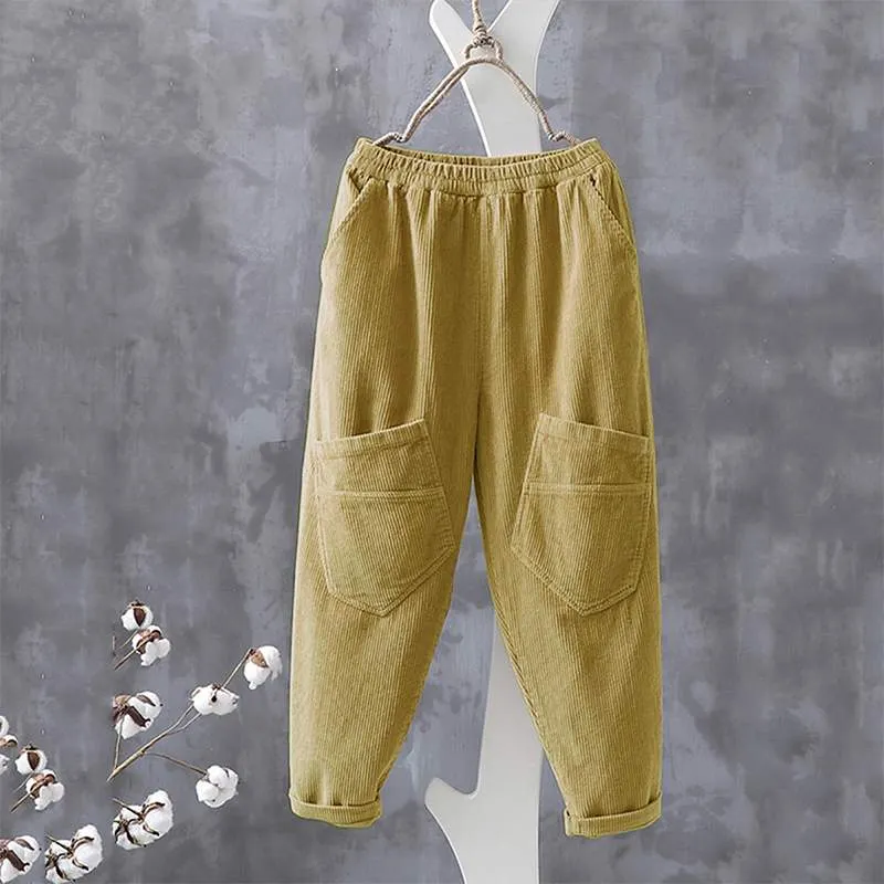 ZANZEA Vintage Elastic Waist Corduroy Pants  Women Solid Harem Pants Loose Casual Trousers Female Solid Pantalon Turnip