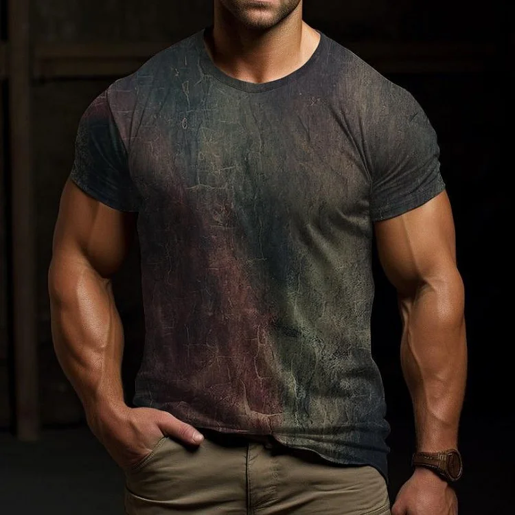 Men's Retro Crew Neck Printed Short Sleeve T-Shirt 07478622TO