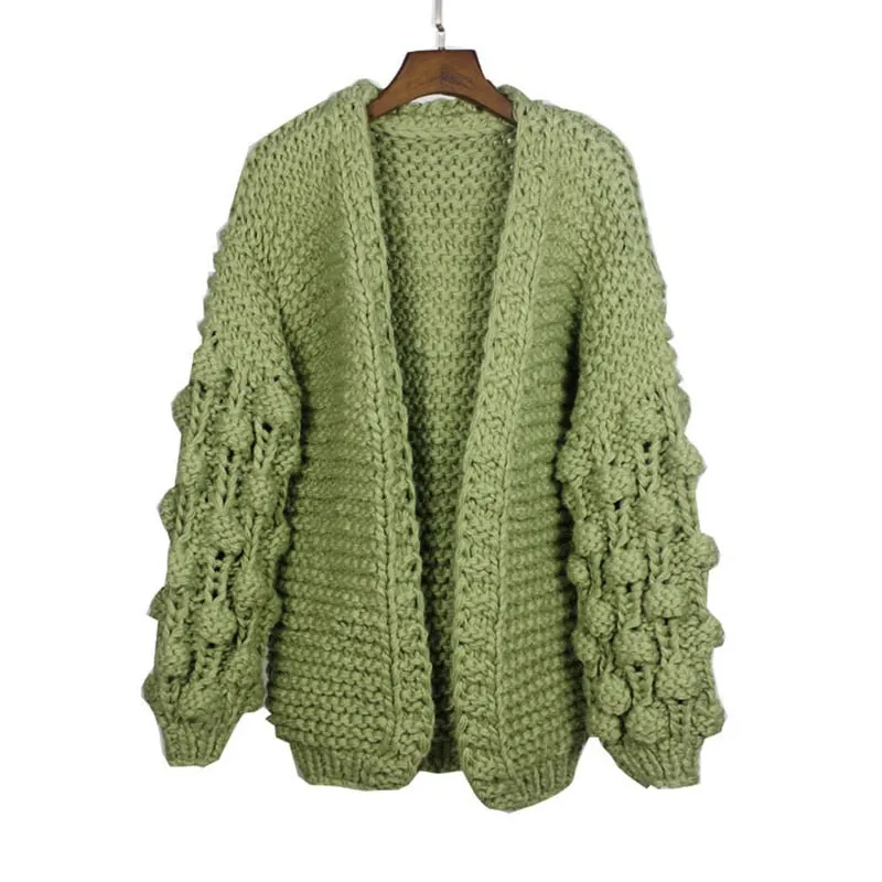 Fitshinling Bohemian Puff Sleeve Cardigan Sweater Women Knitwear Winter Coat 9 Colors Solid Slim Fashion Cardigans For Women