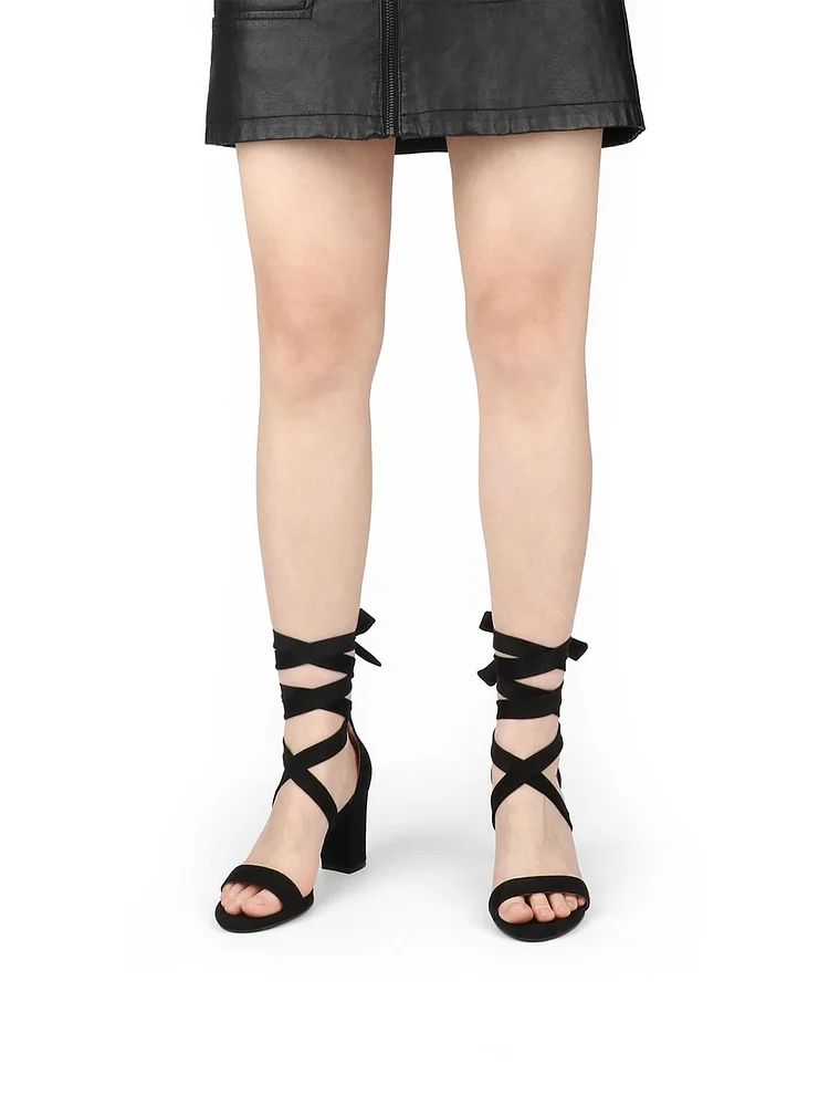 80mm Women's Classic Open Toe Daily Pumps Party Sandals Lace Up Heels Chunky Block Heel Strappy Sandals
