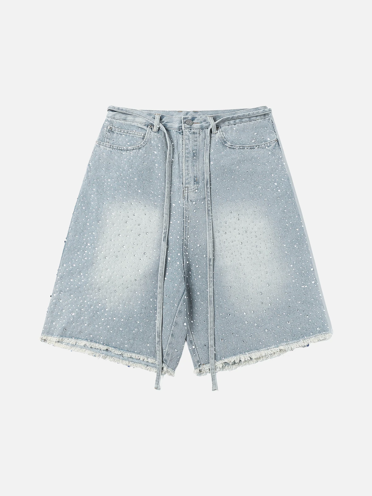 Blue Act Chic Washed Rhinestone Raw Hem Jorts Front