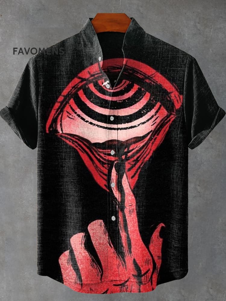 Dark Blood-Colored Eyes Vintage Print Casual 100% Cotton Shirt Multicolor / S