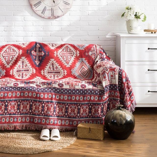 Bohemian Europe Style Sofa Blanket Cotton Knitted Blanket WithTassel