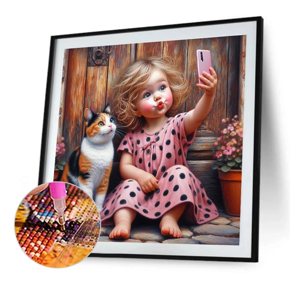 Diamond Painting - Full Round Drill - Cat Girl(Canvas|40*40cm)