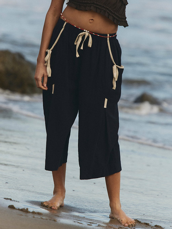 Casual Soft Beach Women's Cotton And Linen Cropped Pants tjj Shicloths