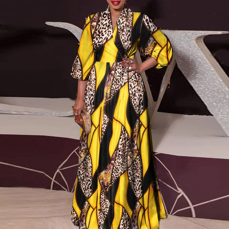 VONDA Women Summer Party Maxi Dress 2022 Retro Leopard Printed Oversize Sundress Sexy Lantern Sleeve Bohemian Beach Long Vestido