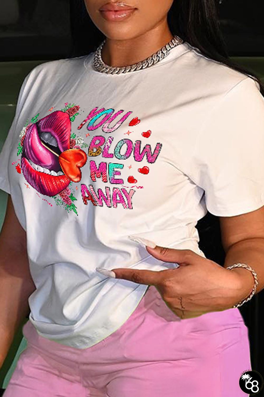 White Street Vintage Lips Printed Patchwork O Neck T-Shirts | 168DEAL