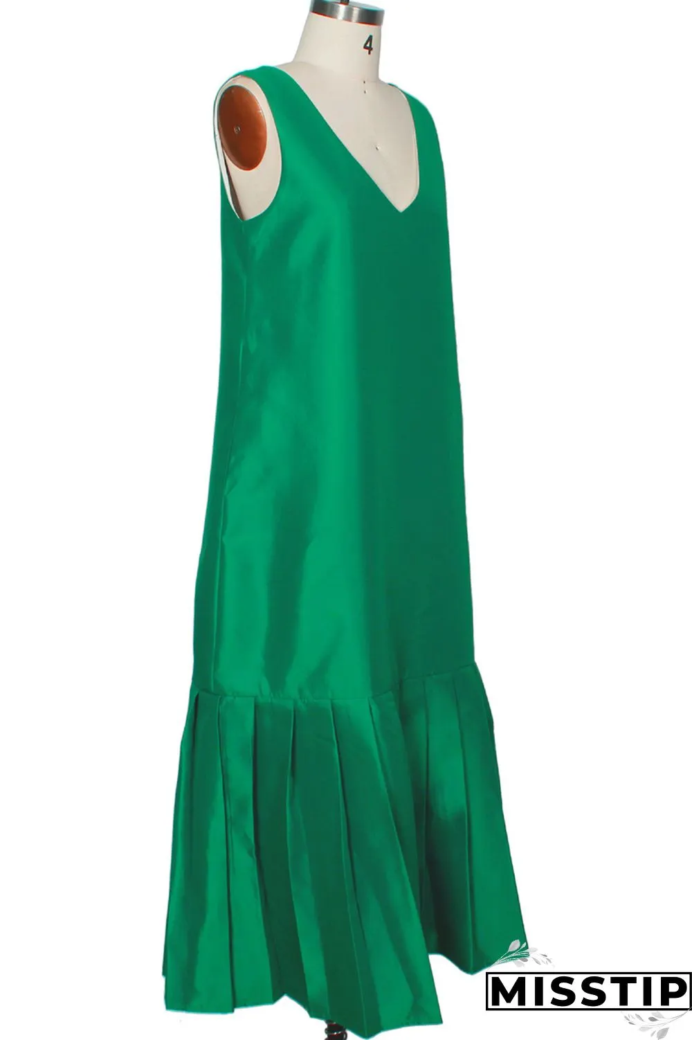 Green Fashion Casual Solid Patchwork V Neck Sleeveless Dress