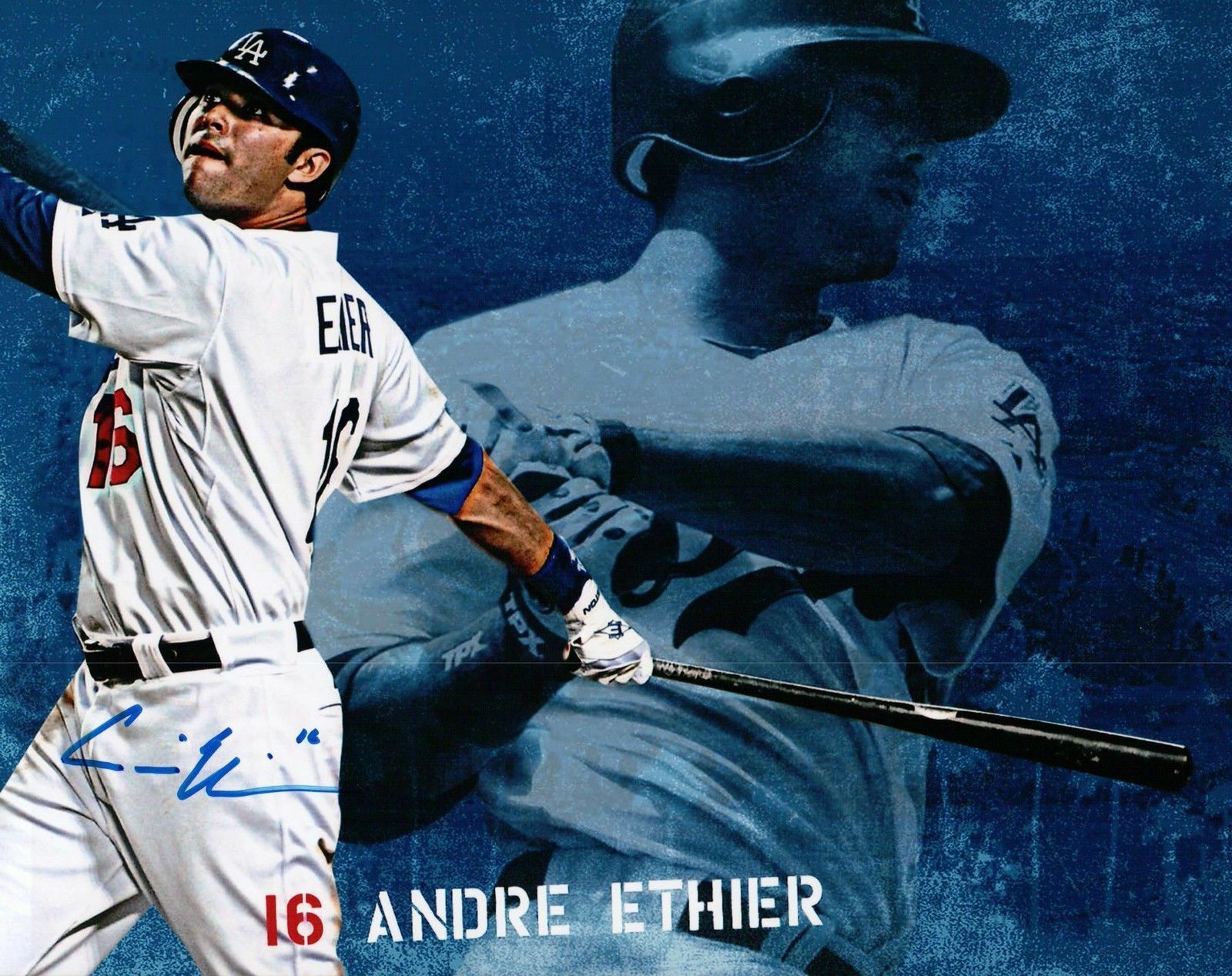 Andre Ethier Signed 8X10 Photo Poster painting Autograph LA Dodgers Blue Backdrop Auto COA