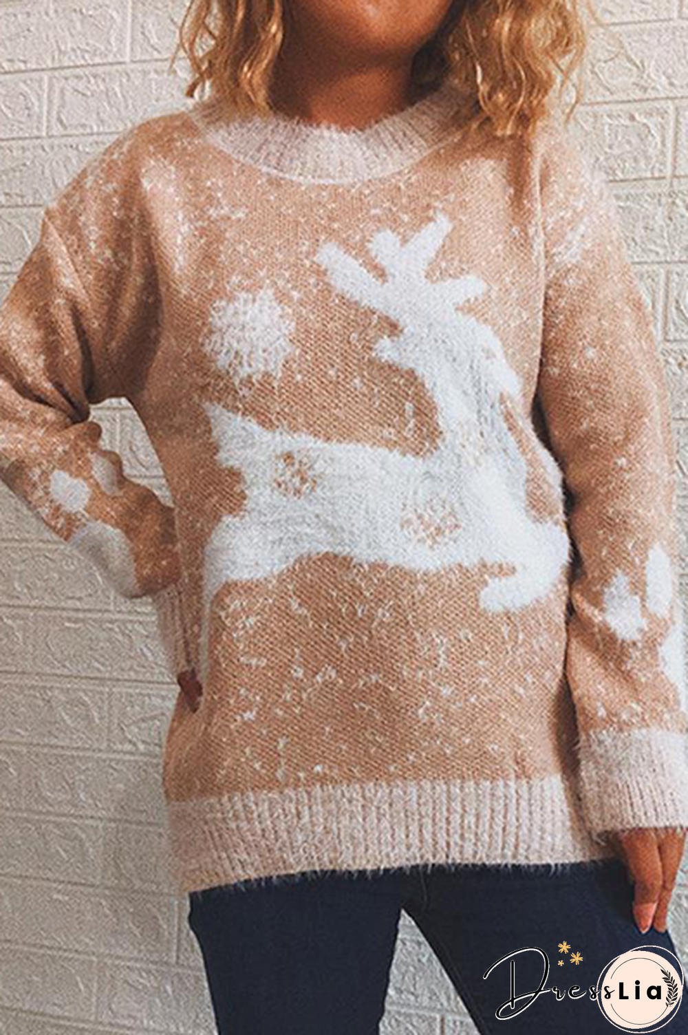 Casual Wapiti Split Joint  Contrast O Neck Tops