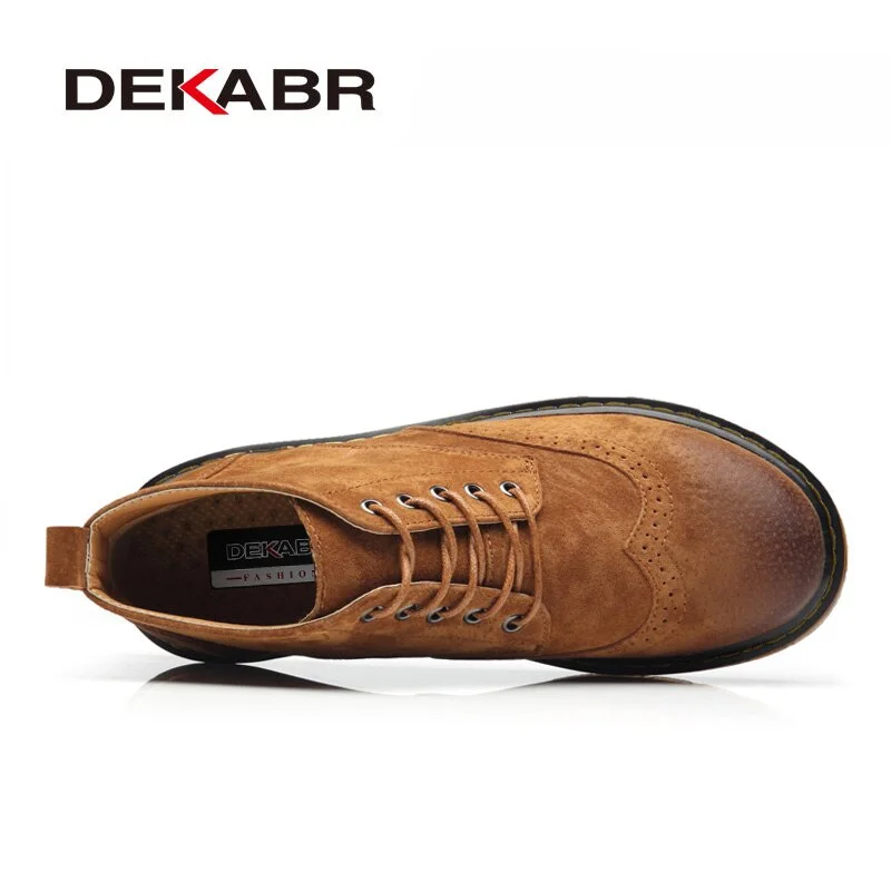 DEKABR Cow Suede Autumn Men Boots Fashion Non-slip Working Ankle Boots Male High Top Casual Shoes Motorcycle Martins Boots