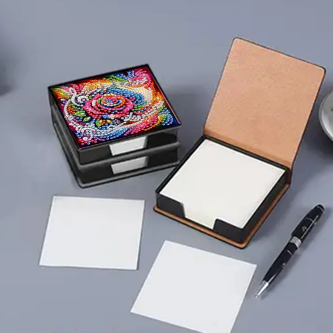 4pcs Flower Bird PU DIY Diamond Painting Kit Note Box with 160 Papers for Office