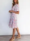 Floral Printed Batwing Sleeves Mini Dress