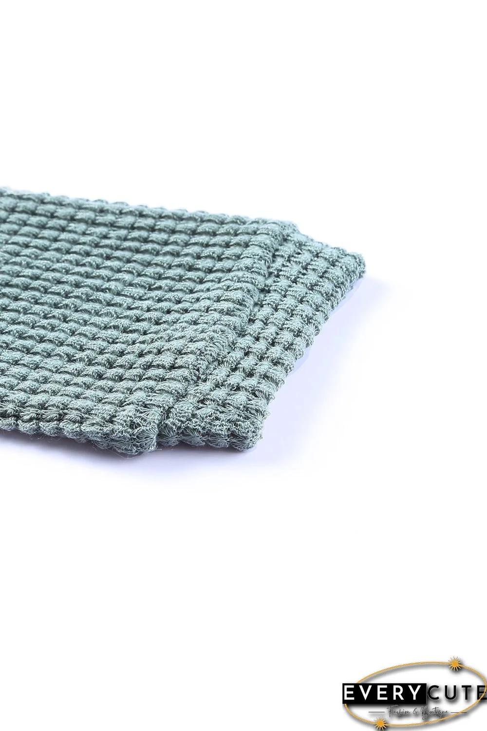 Green Waffle Knit Drop Shoulder Long Sleeve Top