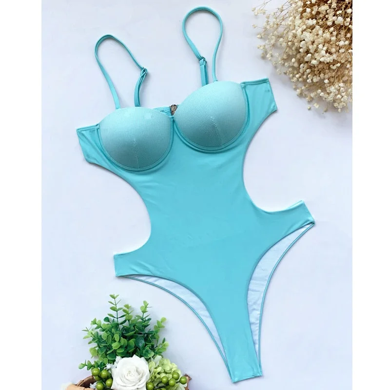 Peachtan Backless one piece swimsuit Solid swimwear female Sexy monokini Push up bodysuit 2021 Underwired bathing suit biquini