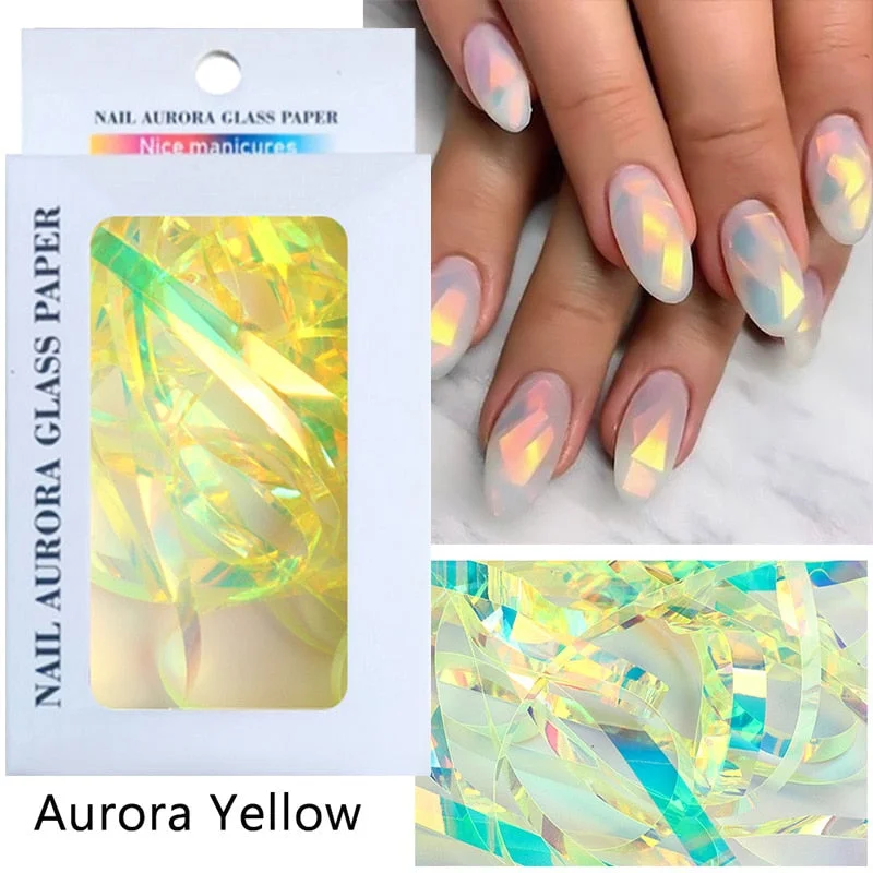 Sparkly Nail Aurora Foils Colorful Transfer Stickers Cellophane Mirror Stickers Sliders Wrap Paper Nail Art Decoration-Nail Inspo