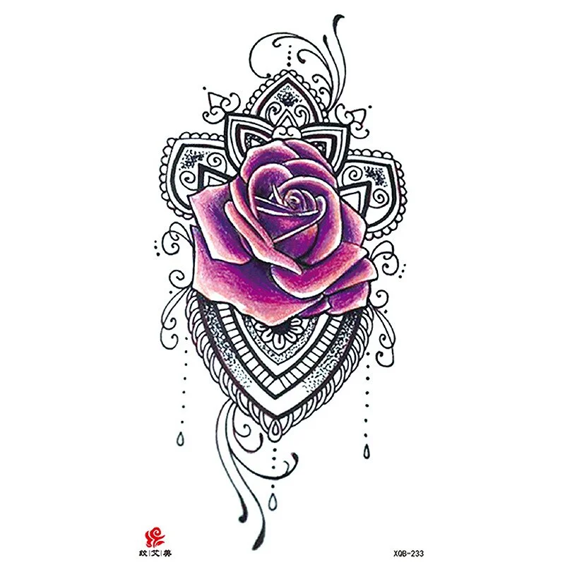 Sdrawing Temporary Tattoo Sticker Flash Tattoos Skull Snake Wolf Blue Pink Rose Flowers Body Art Arm Fake Sleeve Tatoo Women
