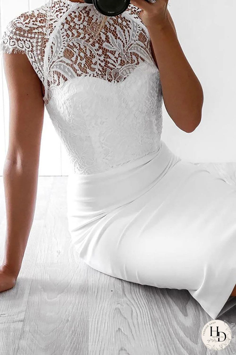 White Cap Sleeves Lace Bodycon Dress For Prom