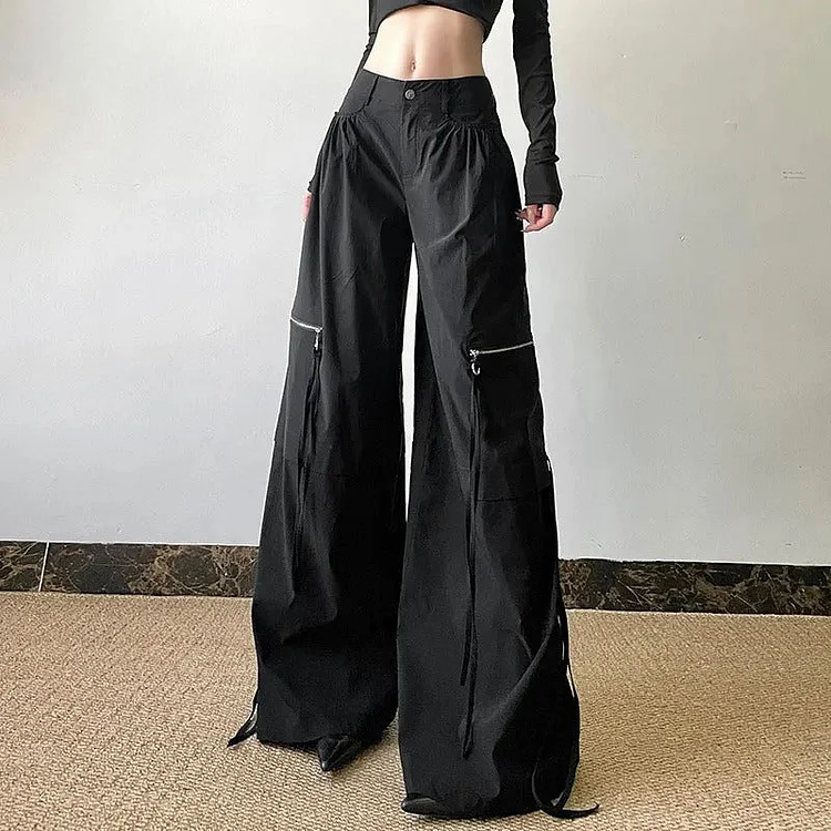 Black Cargo Zipper Pants