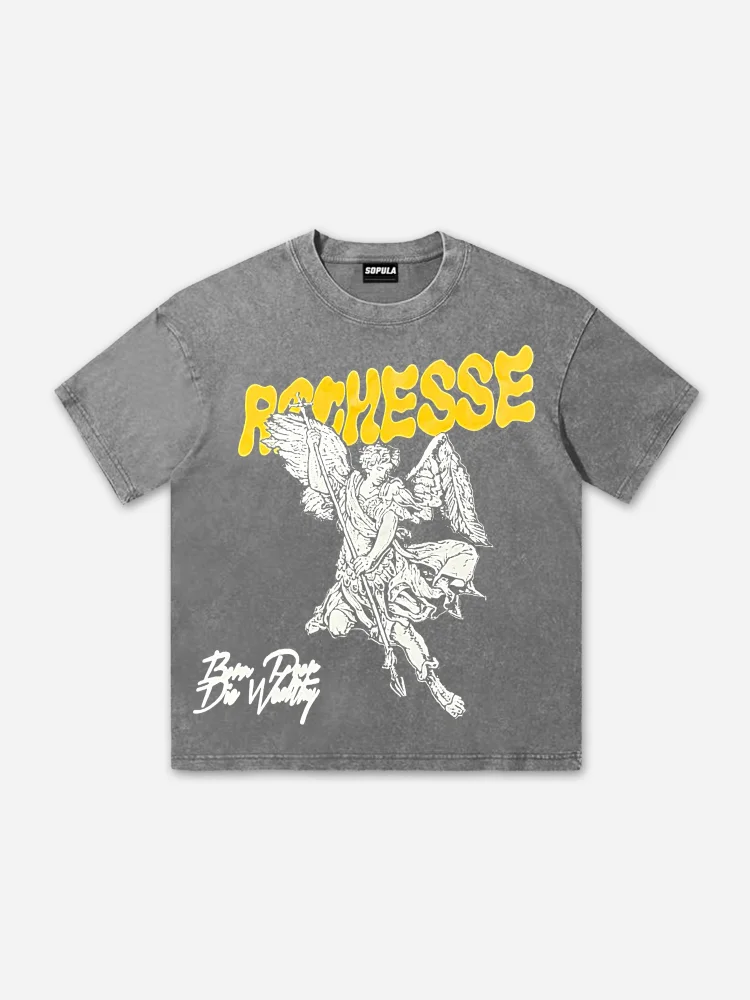 Vintage Richesse Print Acid Washed T-Shirt