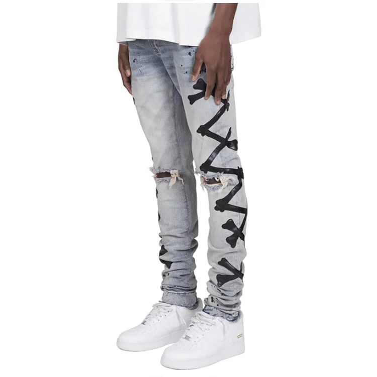 Men's Gradient Color Ripped Slim Fit Jeans at Hiphopee