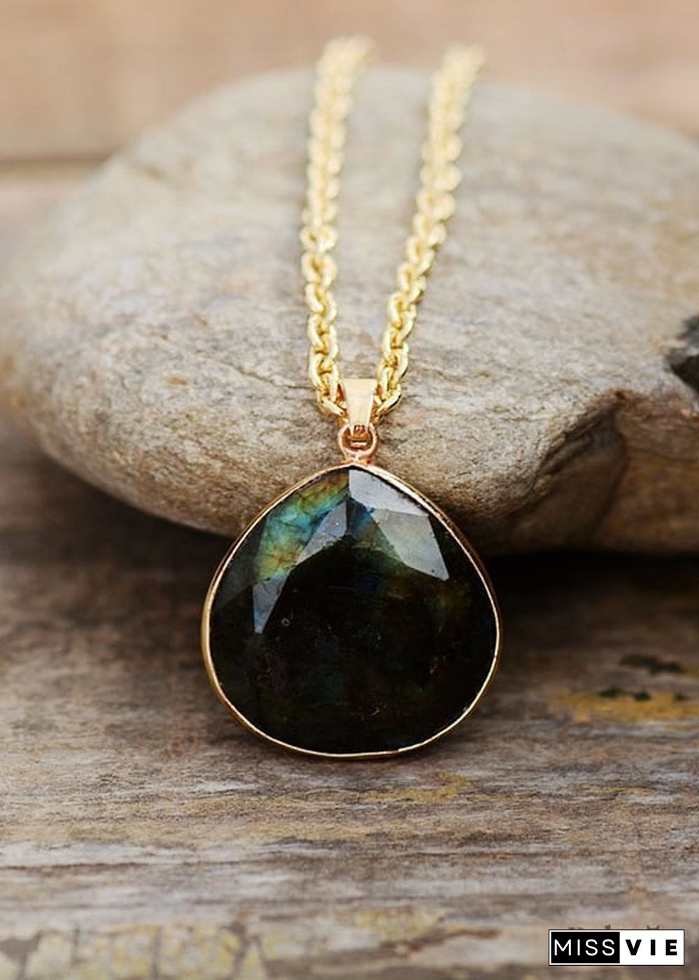 Boho Necklace, Labradorite and Gold Chain Rosie
