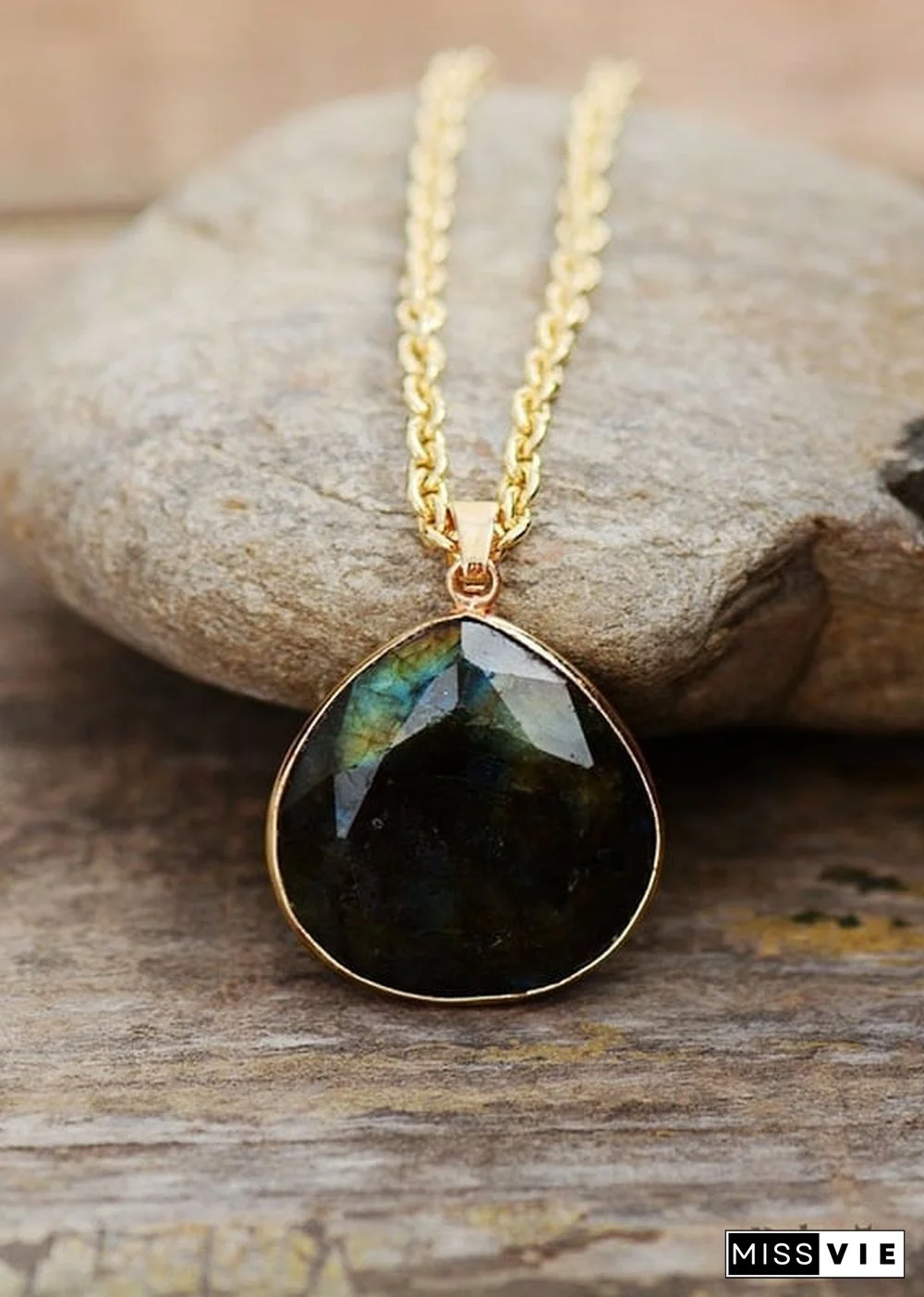 Boho Necklace, Labradorite and Gold Chain Rosie