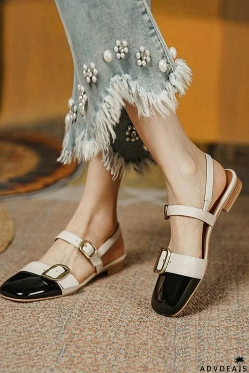 Buckle Color Block Flats Slingback