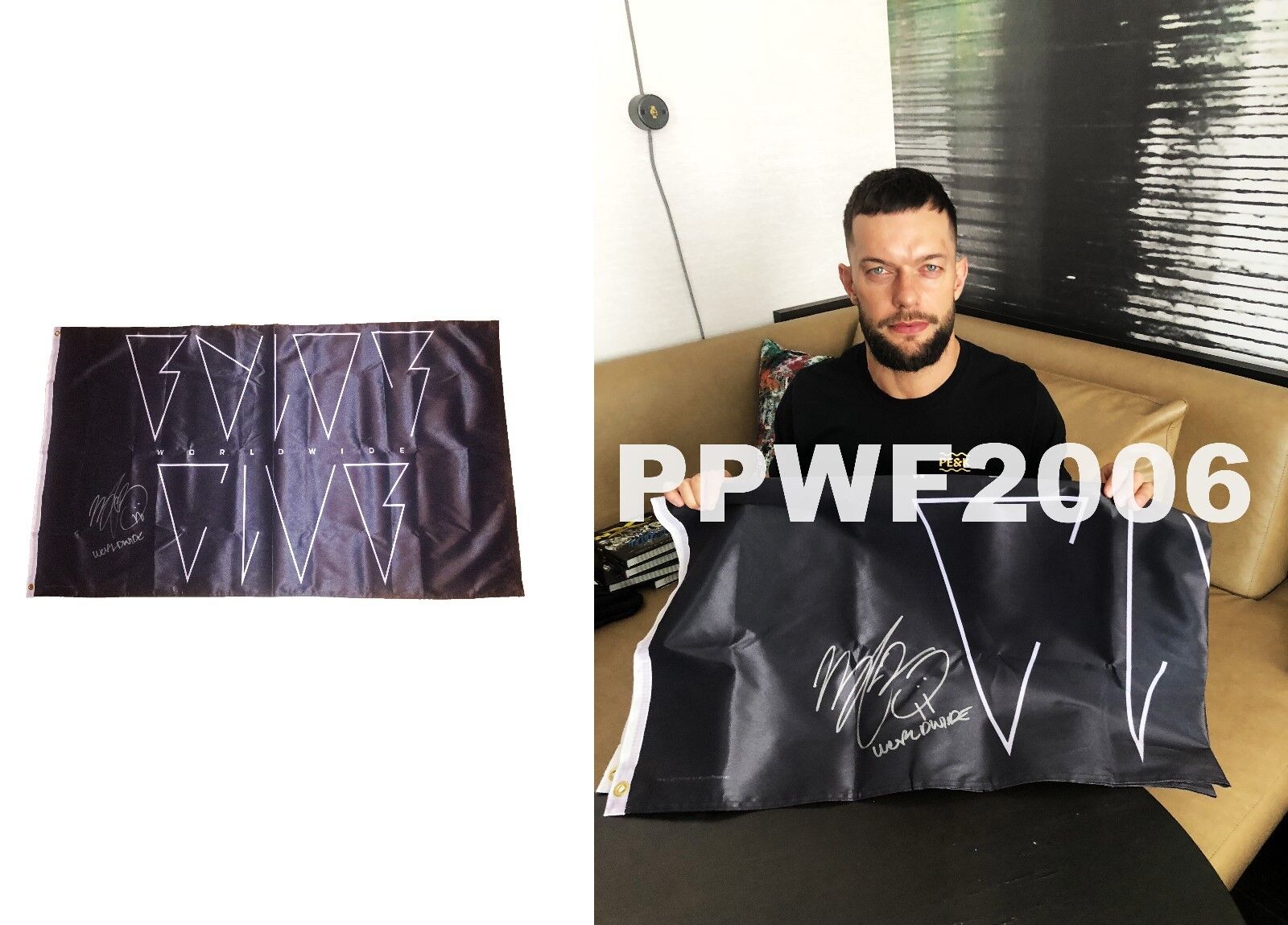 WWE FINN BALOR HAND SIGNED AUTOGRAPHED FULL SIZE FLAG WITH PICTURE PROOF AND COA