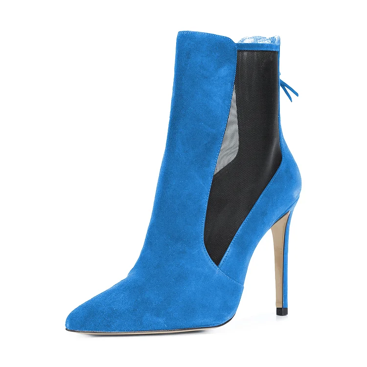 Cobalt Blue Stiletto Boots Pointy Toe Suede Ankle Boots by FSJ |FSJ Shoes