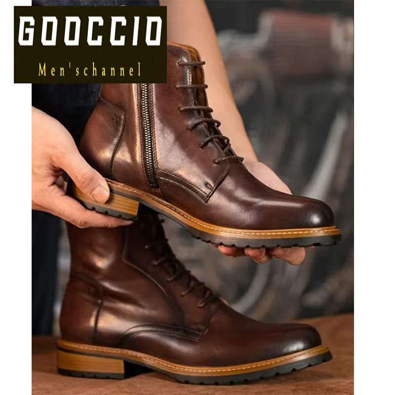 Retro-Style Hand-Made Cowhide Martin/Motor/Work Boots For Men  ZC-Series   
