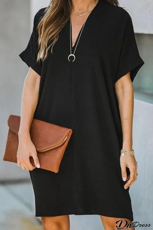 Simple Solid Casual Loose Mini Dress