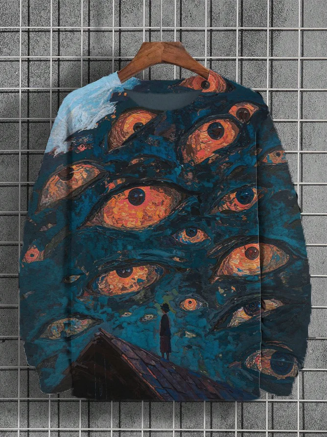 Men's Multi Eyes Cthulhu Mystery Art Print Casual Sweatshirt