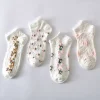 Texture Lace Edge Floral Women White Socks 10 Pairs