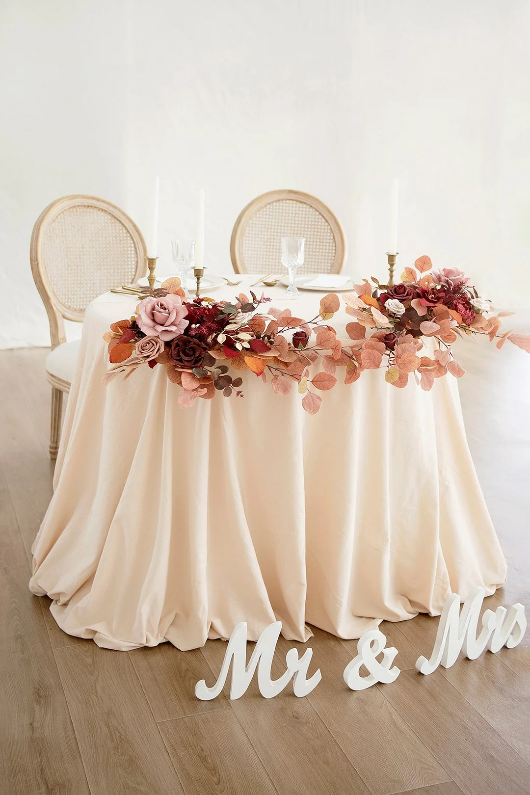 Head Table Floral Swags in Burgundy & Dusty Rose