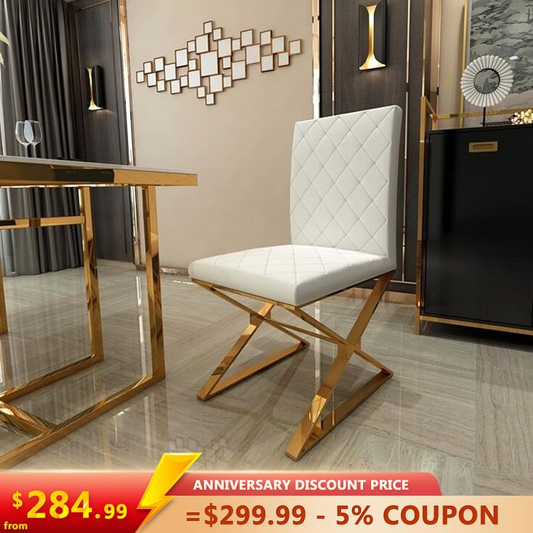 Homemys Modern Upholstered White PU Leather Dining Chair 