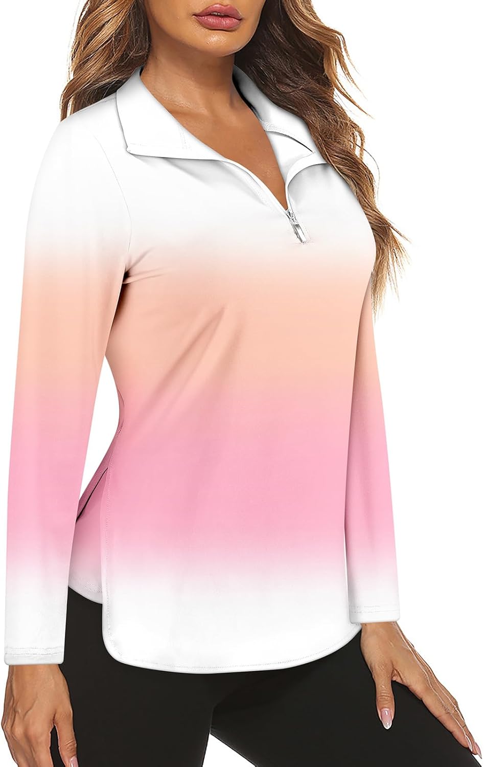 Women's Long Sleeve Golf Tennis Polo Shirts UPF50+ Half Zip Dry Fit Workout Tops Athletic Shirt