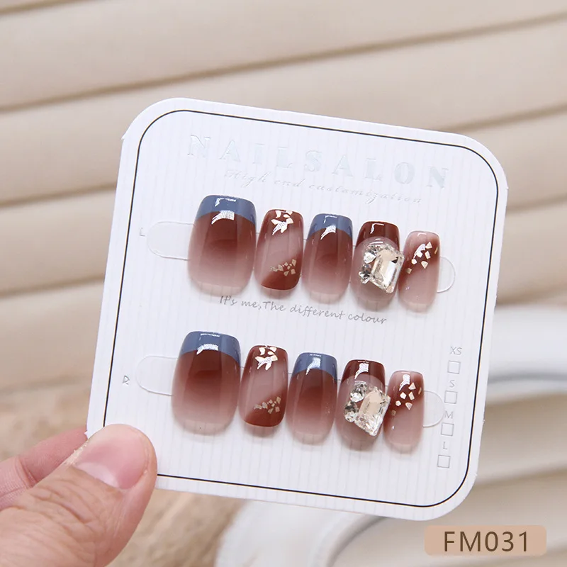 Bonusgig 10Pcs French Gradient Blending Press Fake Nail Full Cover Cat Magnetic Design Light Almond Fake Nails Wearable Manicure Nail Tip