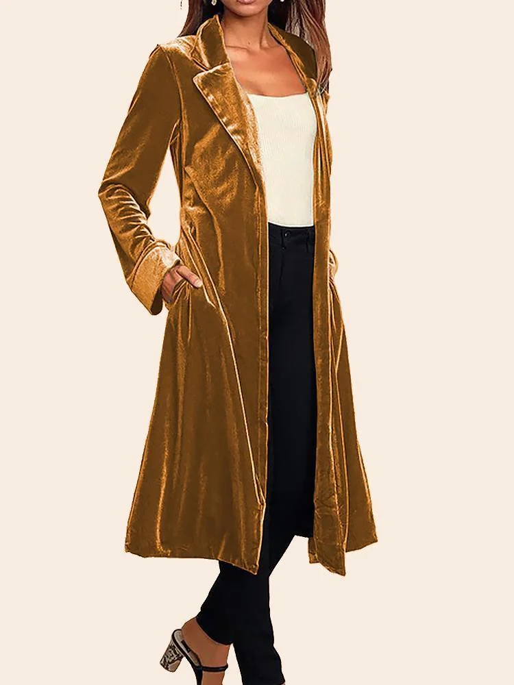 Women velvet long trench coat cardigan