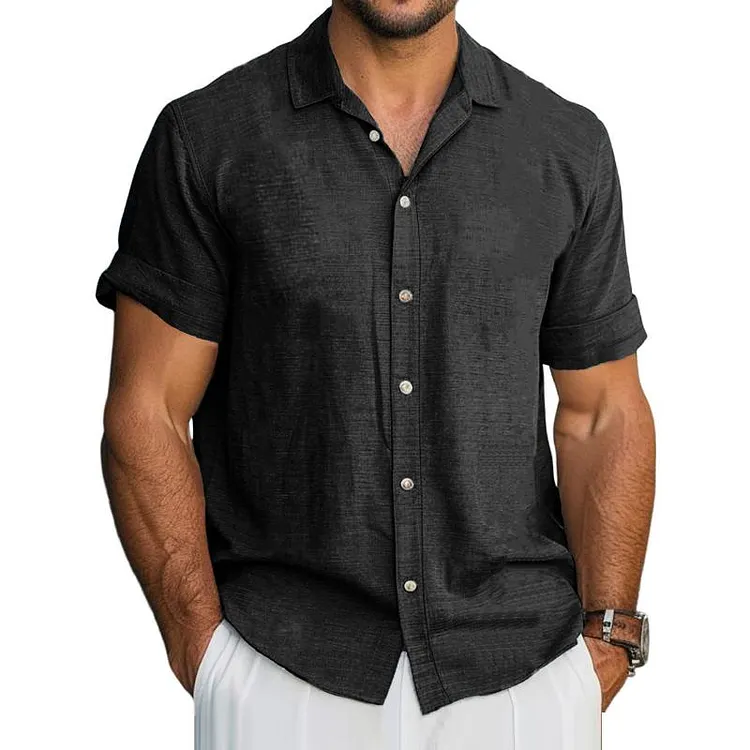 Men's Cotton And Linen Short-Sleeved Shirt 86542844Y