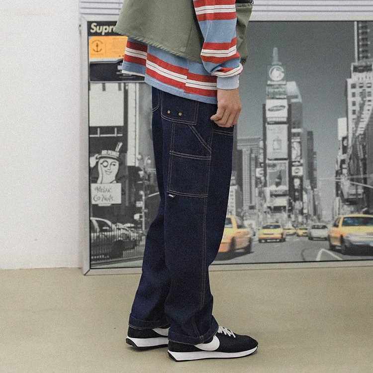 Jeans Men's plus Size Retro Sports Trousers Loose Wide Leg Pants Casual Straight Pants Men Denim Pants