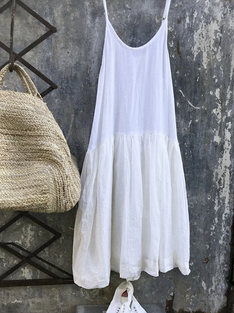 Women's Simple Solid Color Linen Mid-Length Dress