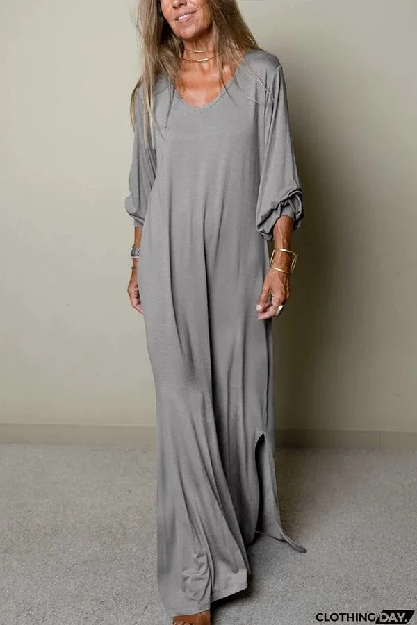 Women Casual V-neck Maxi Dress