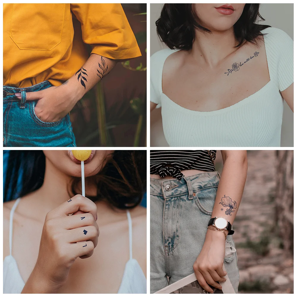 Sdrawing Stickers Semi-permanent Juice Lasting Tattoo Blue Butterfly Fake Waterproof Tattoos Temporary Women Arm Chest Body Art