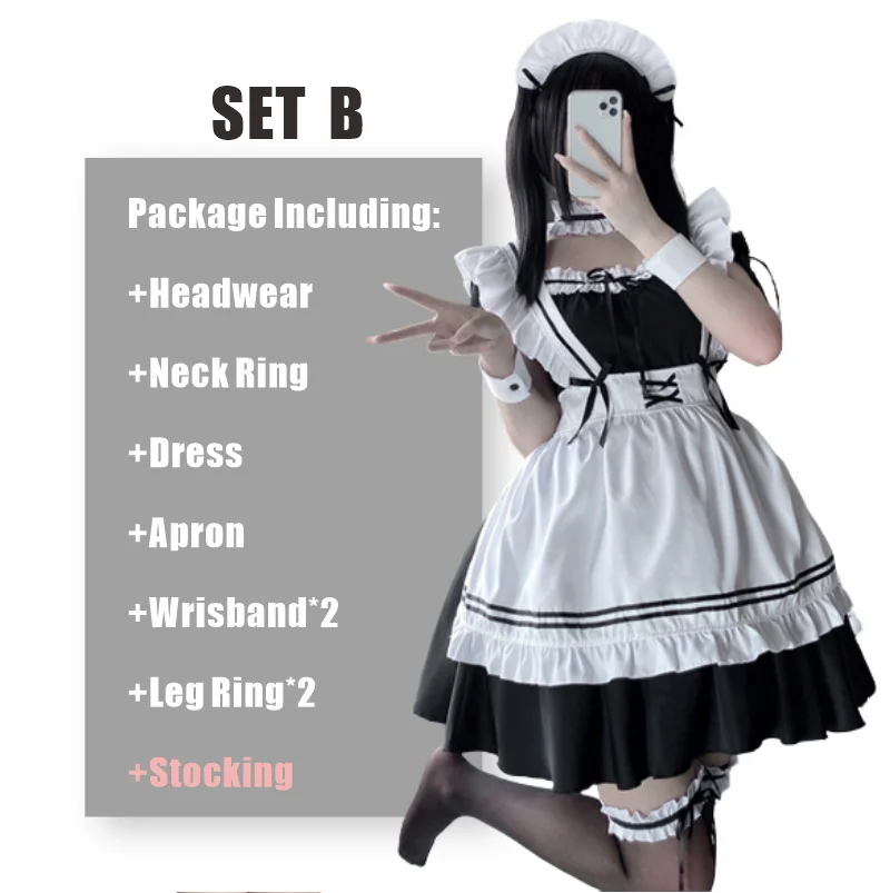 Japanese Anime Cosplay Costume High Quality Black White Maid Outfit Apron Dress Plus Size Women Sexy Lingerie Stage Uniform New