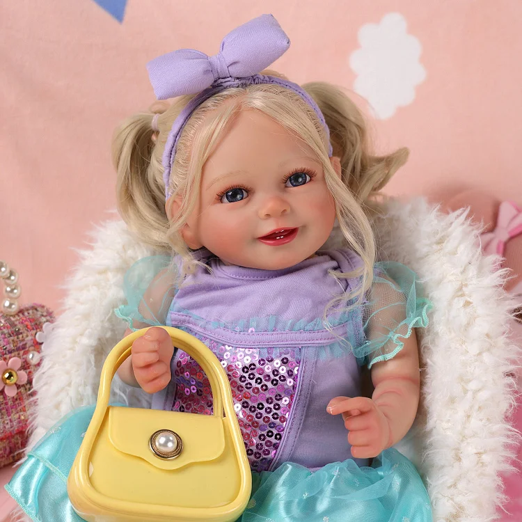 Babeside Doreen 20'' realistische wiedergeborene Babypuppe lächelndes Mädchen lila glänzendes Kleid