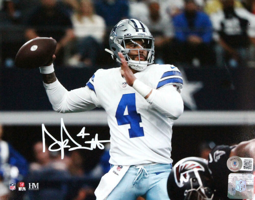 Dak Prescott Autographed Dallas Cowboys 8x10 Passing Photo Poster painting-Beckett W Hologram